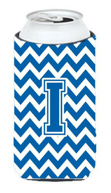 Letter I Chevron Blue and White Tall Boy Beverage Insulator Hugger CJ1056-ITBC by Caroline's Treasures