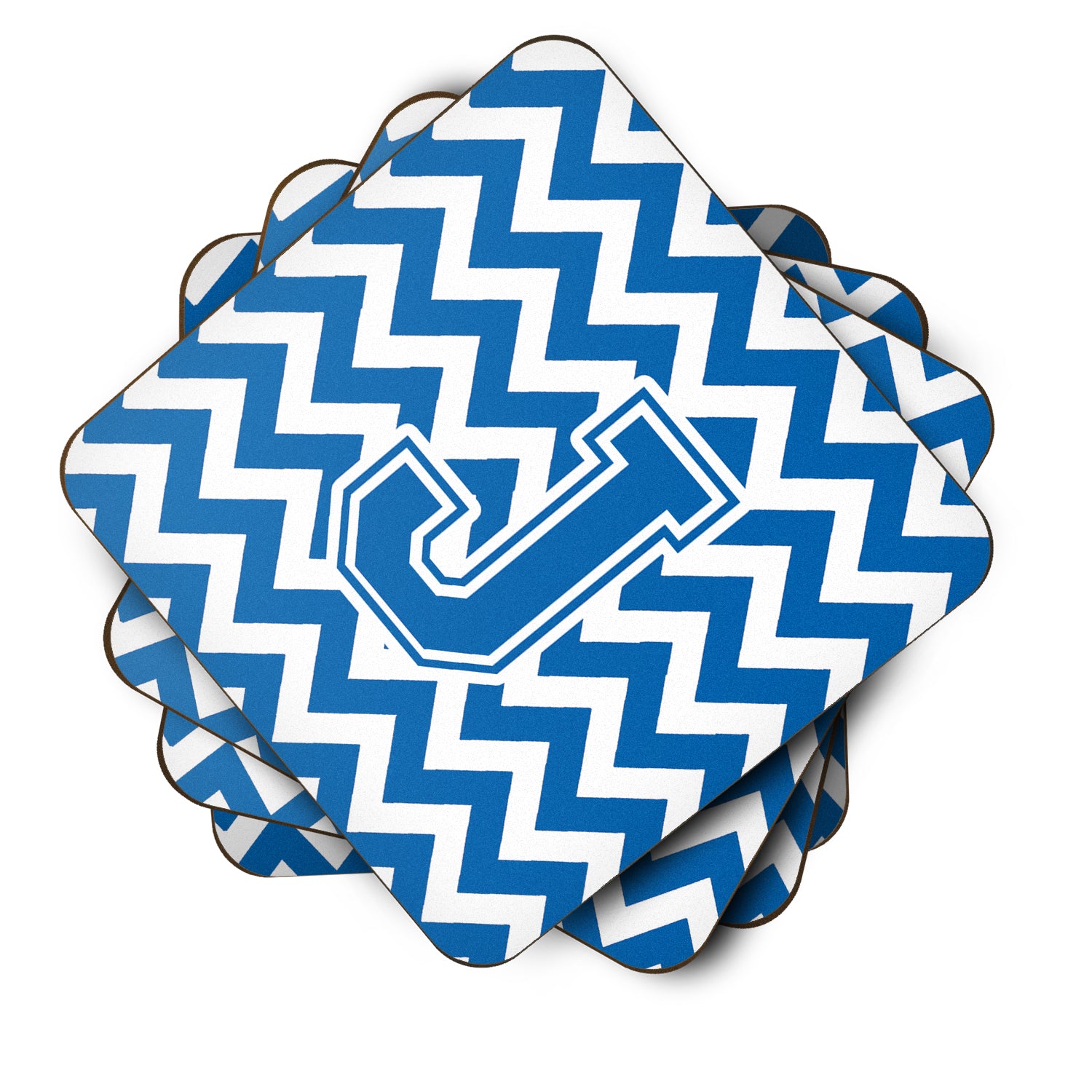 Letter J Chevron Blue and White Foam Coaster Set of 4 CJ1056-JFC - the-store.com