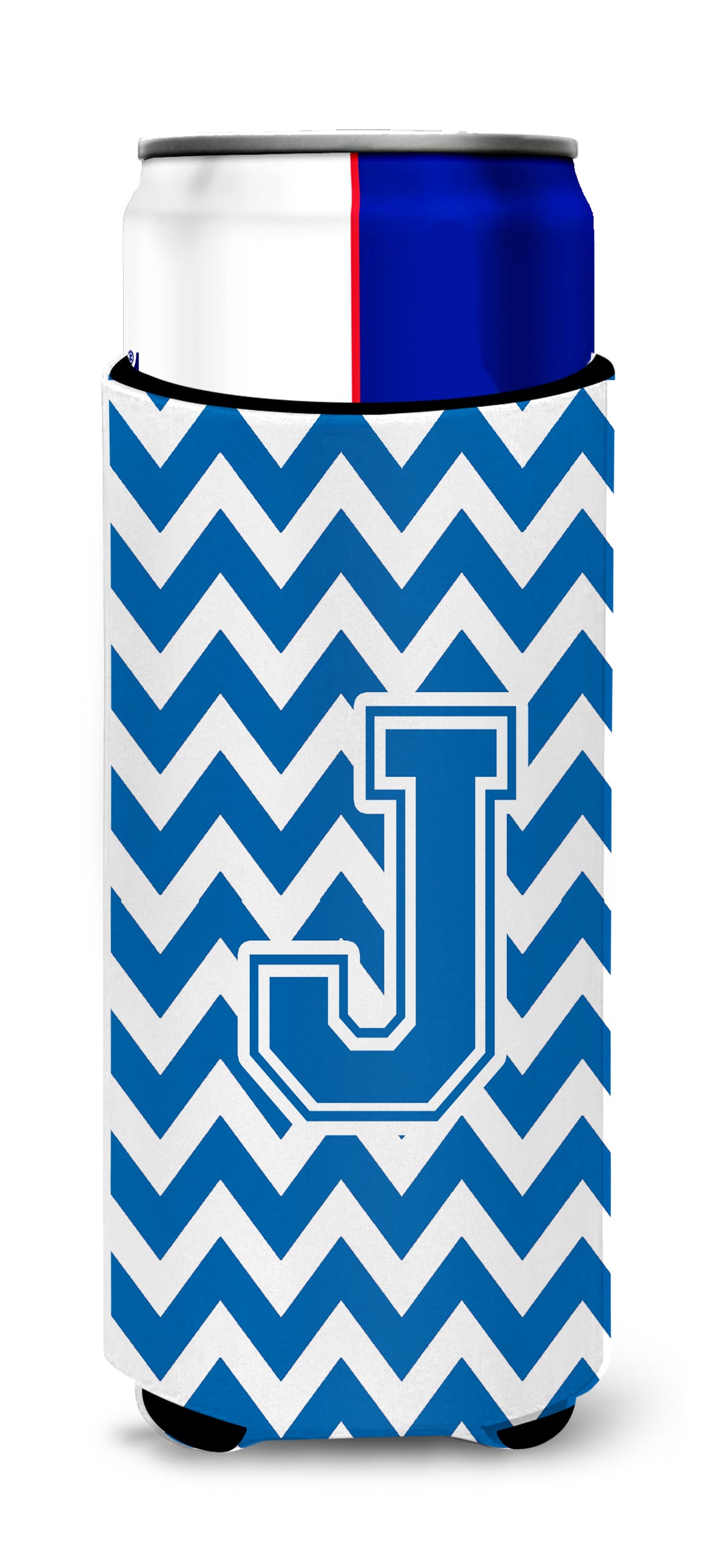 Letter J Chevron Blue and White Ultra Beverage Insulators for slim cans CJ1056-JMUK.