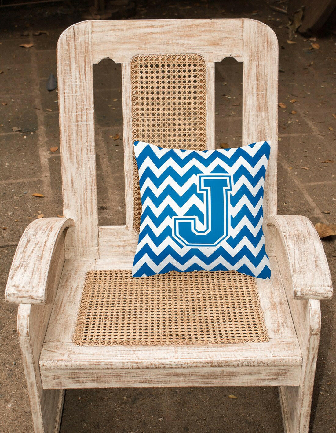 Letter J Chevron Blue and White Fabric Decorative Pillow CJ1056-JPW1414 by Caroline's Treasures