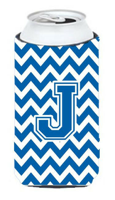 Letter J Chevron Blue and White Tall Boy Beverage Insulator Hugger CJ1056-JTBC by Caroline's Treasures