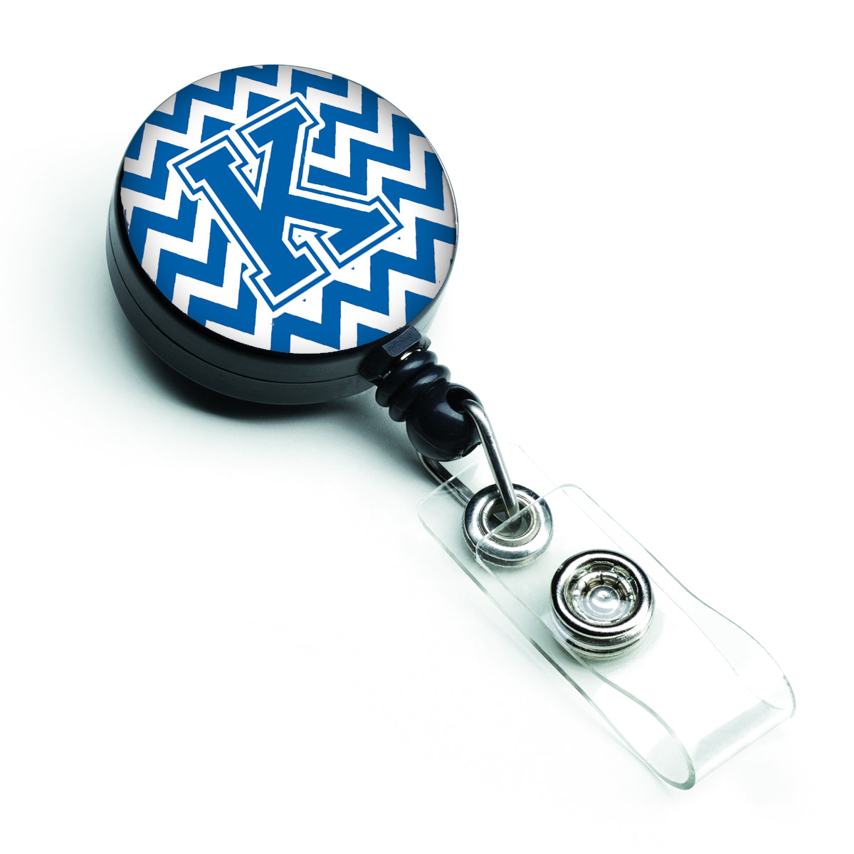 Letter K Chevron Blue and White Retractable Badge Reel CJ1056-KBR.