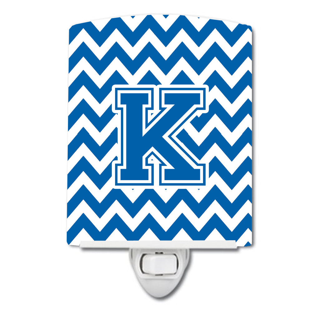 Letter K Chevron Blue and White Ceramic Night Light CJ1056-KCNL - the-store.com