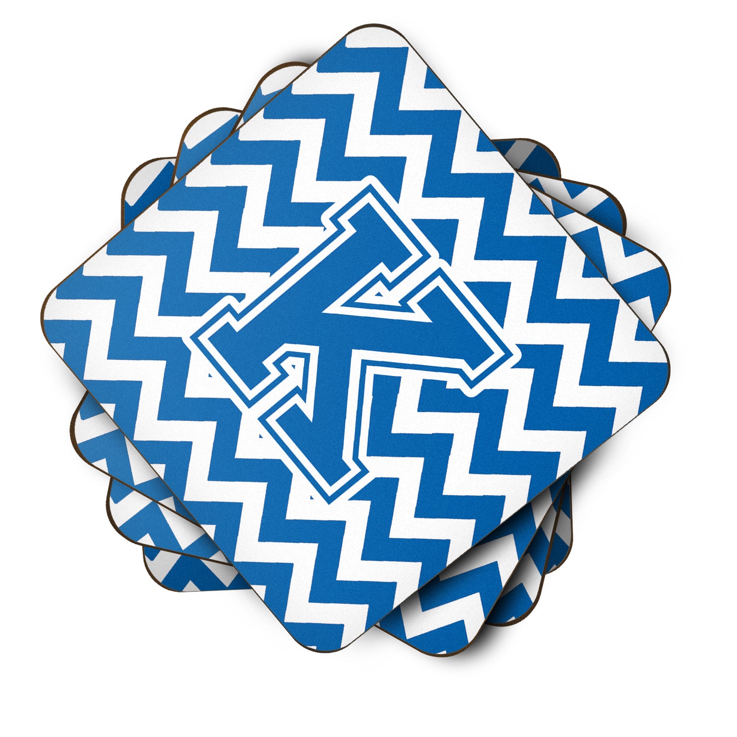 Letter K Chevron Blue and White Foam Coaster Set of 4 CJ1056-KFC - the-store.com