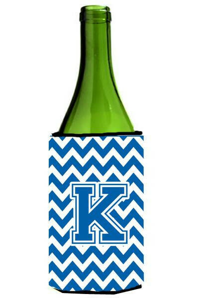 Letter K Chevron Blue and White Wine Bottle Beverage Insulator Hugger CJ1056-KLITERK by Caroline&#39;s Treasures