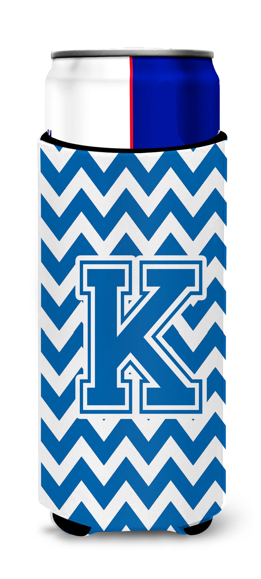 Letter K Chevron Blue and White Ultra Beverage Insulators for slim cans CJ1056-KMUK.