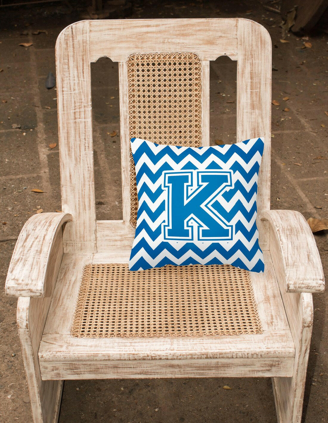 Letter K Chevron Blue and White Fabric Decorative Pillow CJ1056-KPW1414 by Caroline's Treasures