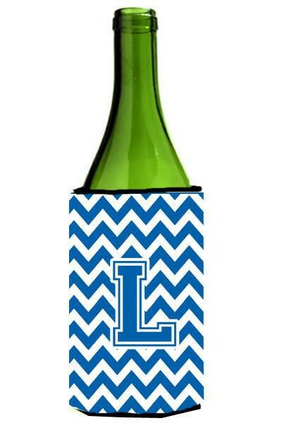 Letter L Chevron Blue and White Wine Bottle Beverage Insulator Hugger CJ1056-LLITERK by Caroline's Treasures