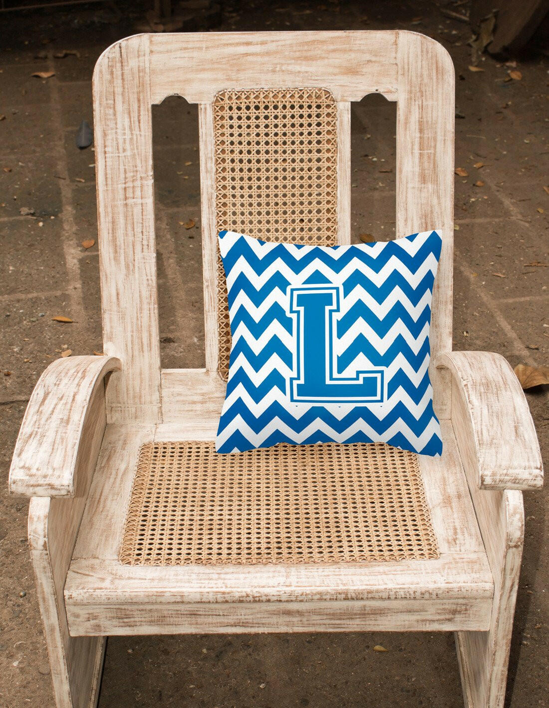 Letter L Chevron Blue and White Fabric Decorative Pillow CJ1056-LPW1414 by Caroline's Treasures