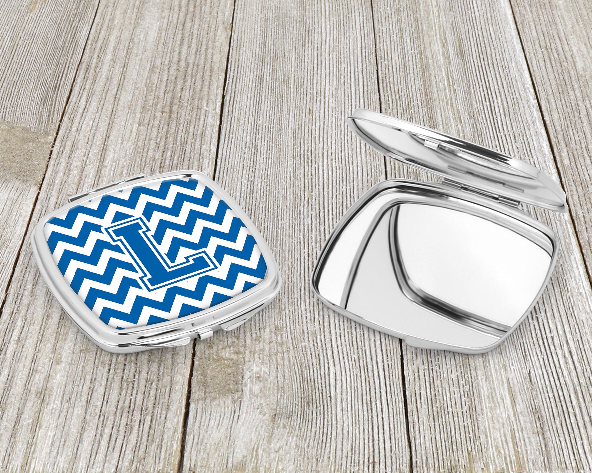 Letter L Chevron Blue and White Compact Mirror CJ1056-LSCM  the-store.com.