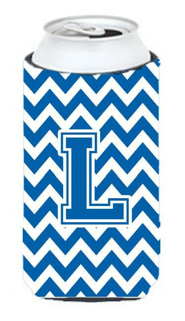 Letter L Chevron Blue and White Tall Boy Beverage Insulator Hugger CJ1056-LTBC by Caroline&#39;s Treasures