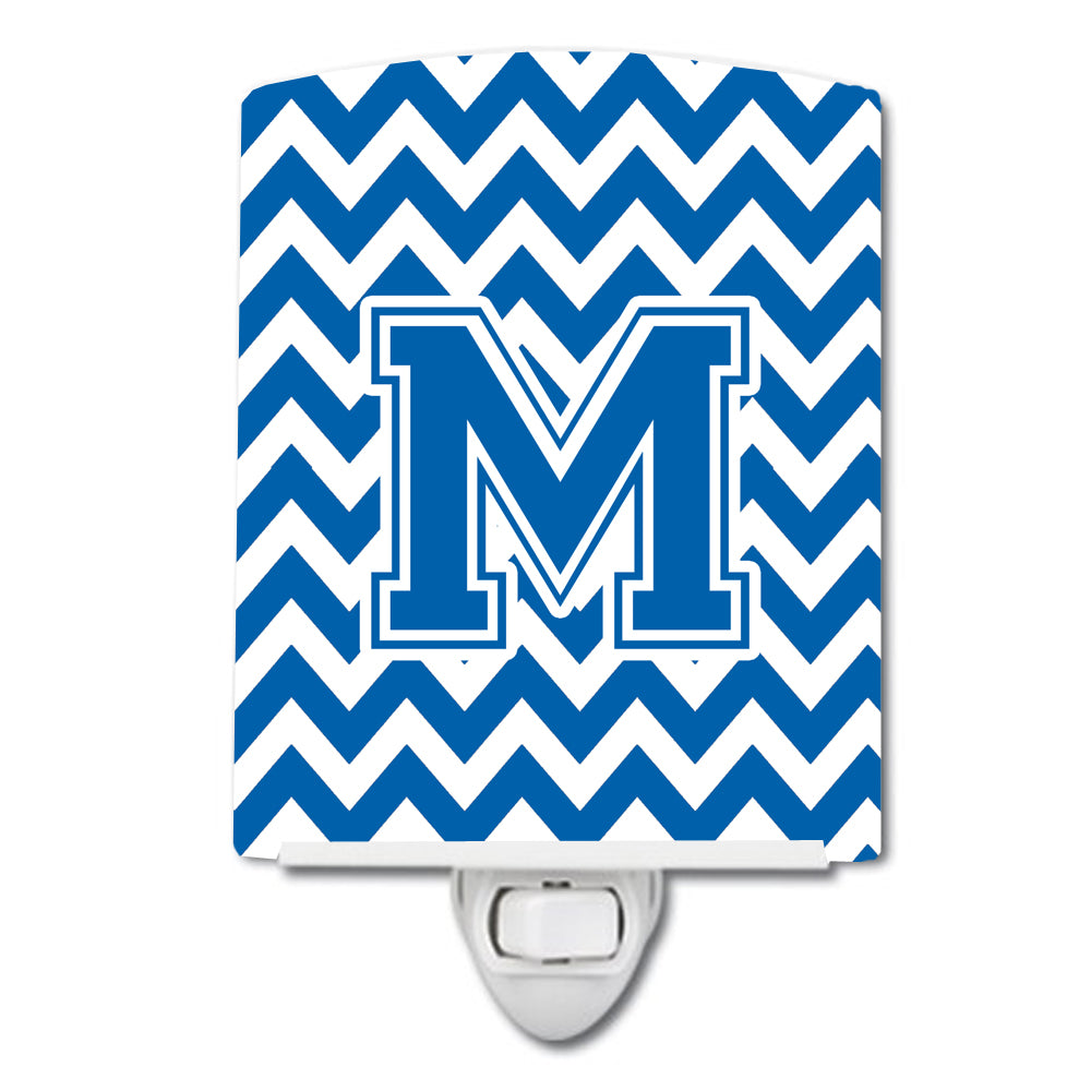 Letter M Chevron Blue and White Ceramic Night Light CJ1056-MCNL - the-store.com