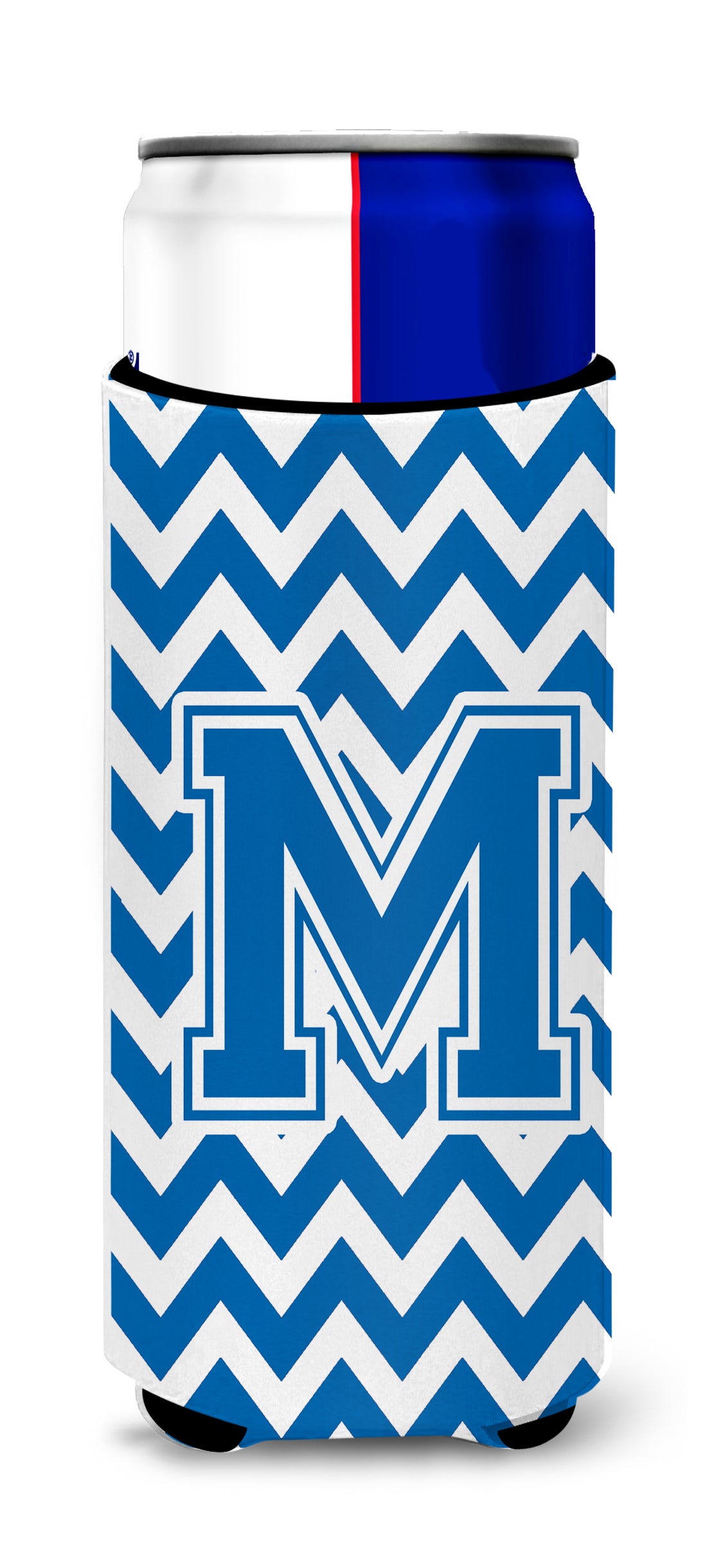 Letter M Chevron Blue and White Ultra Beverage Insulators for slim cans CJ1056-MMUK.