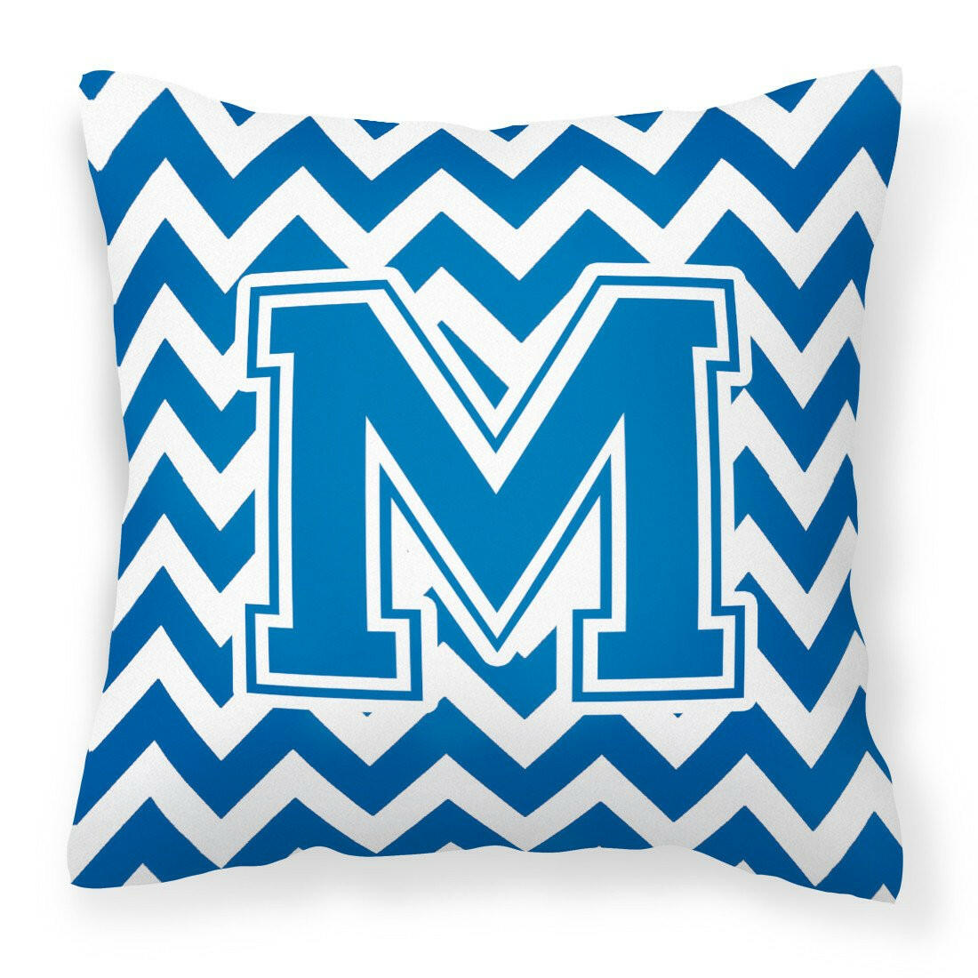 Letter M Chevron Blue and White Fabric Decorative Pillow CJ1056-MPW1414 by Caroline's Treasures