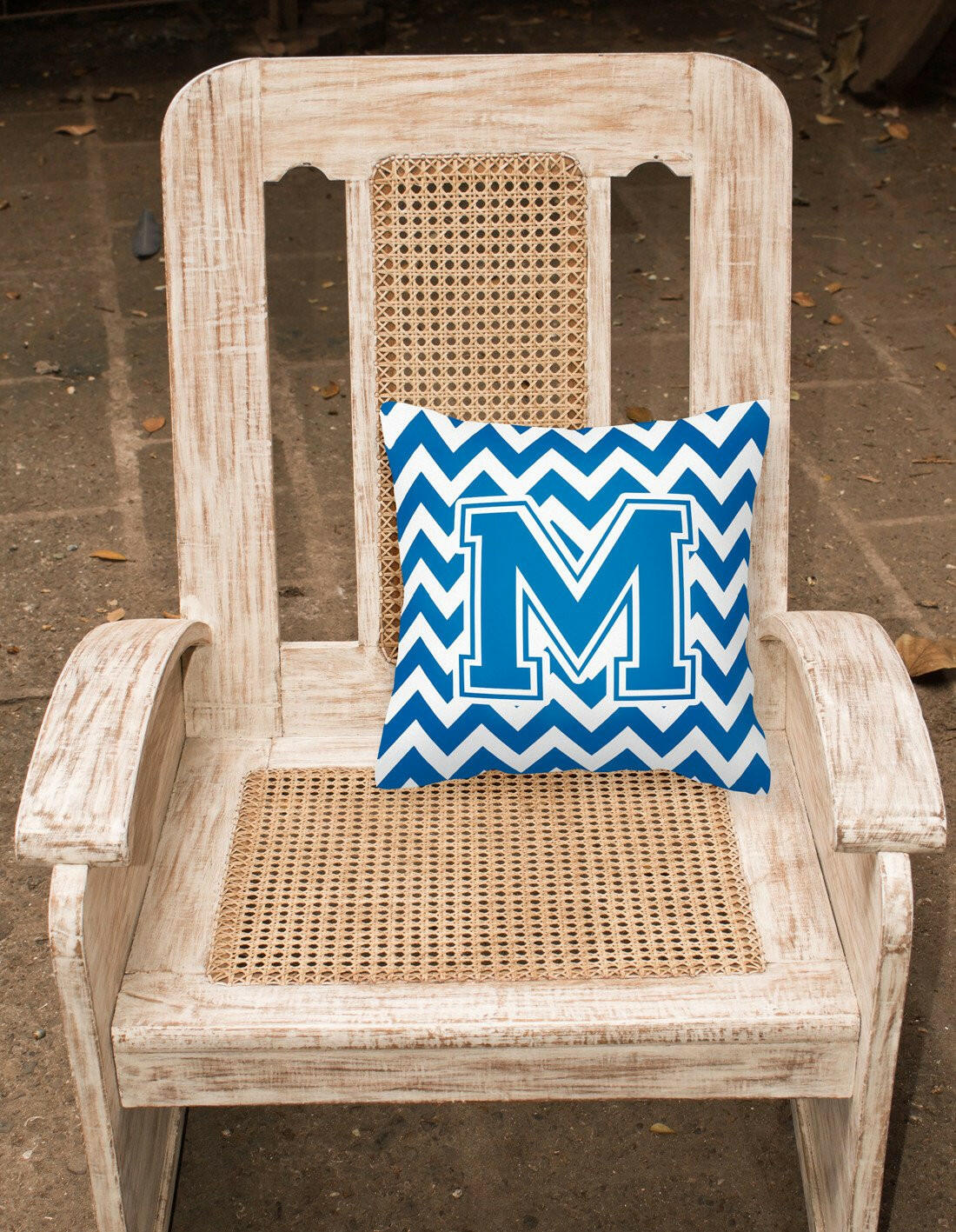 Letter M Chevron Blue and White Fabric Decorative Pillow CJ1056-MPW1414 by Caroline's Treasures