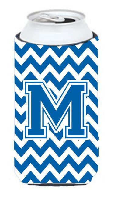 Letter M Chevron Blue and White Tall Boy Beverage Insulator Hugger CJ1056-MTBC by Caroline's Treasures