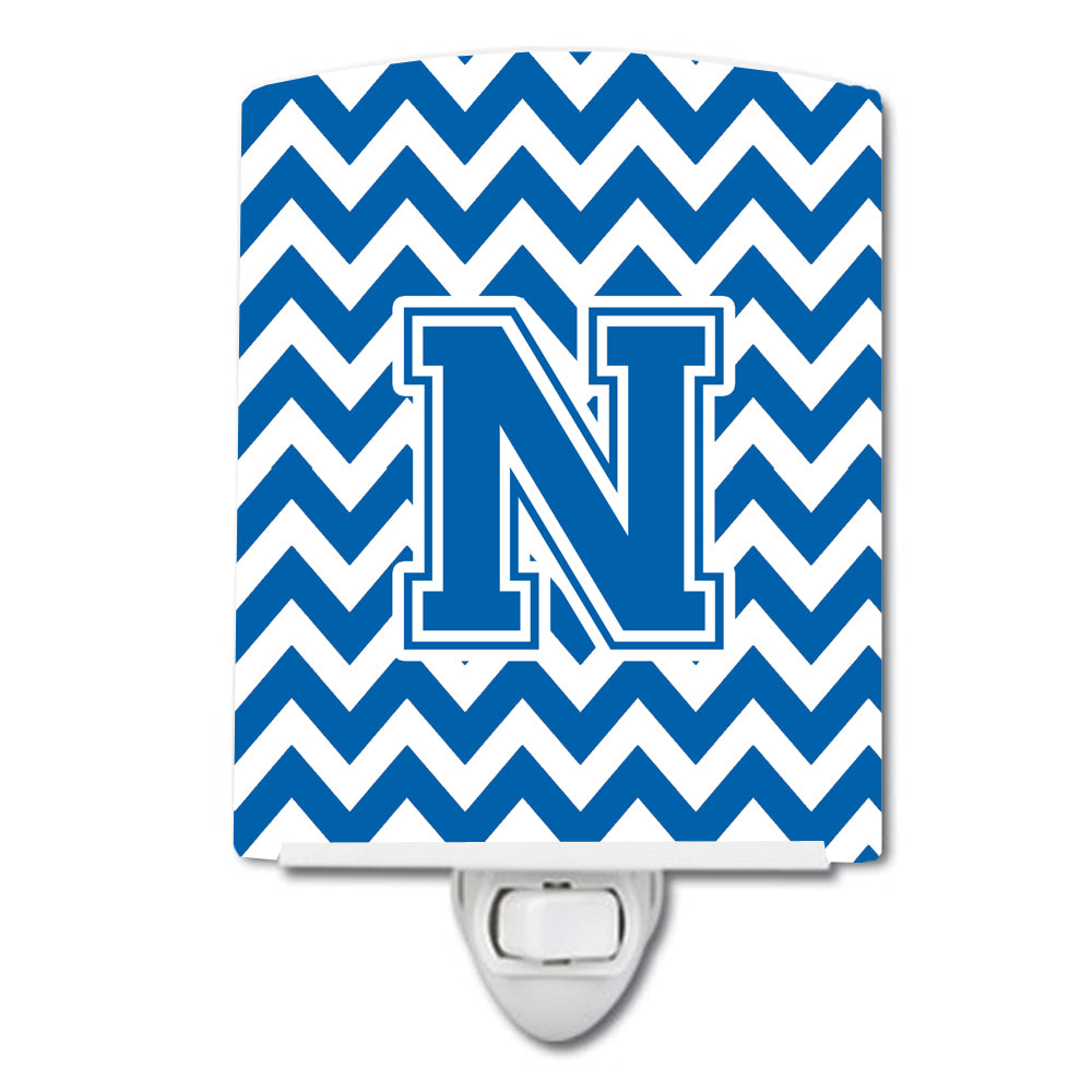 Letter N Chevron Blue and White Ceramic Night Light CJ1056-NCNL - the-store.com