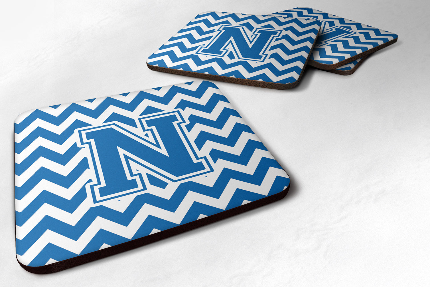 Letter N Chevron Blue and White Foam Coaster Set of 4 CJ1056-NFC - the-store.com