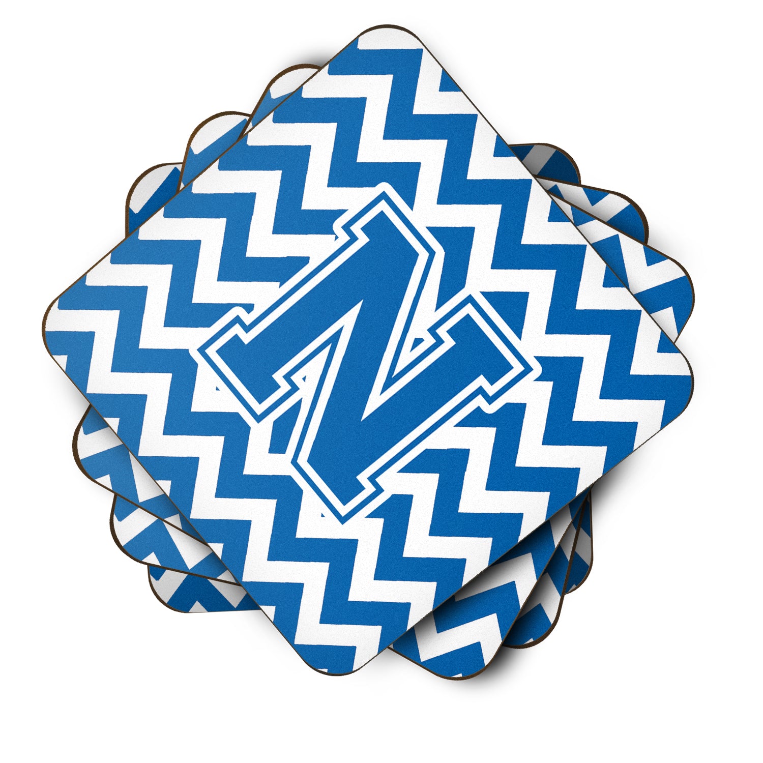 Letter N Chevron Blue and White Foam Coaster Set of 4 CJ1056-NFC - the-store.com