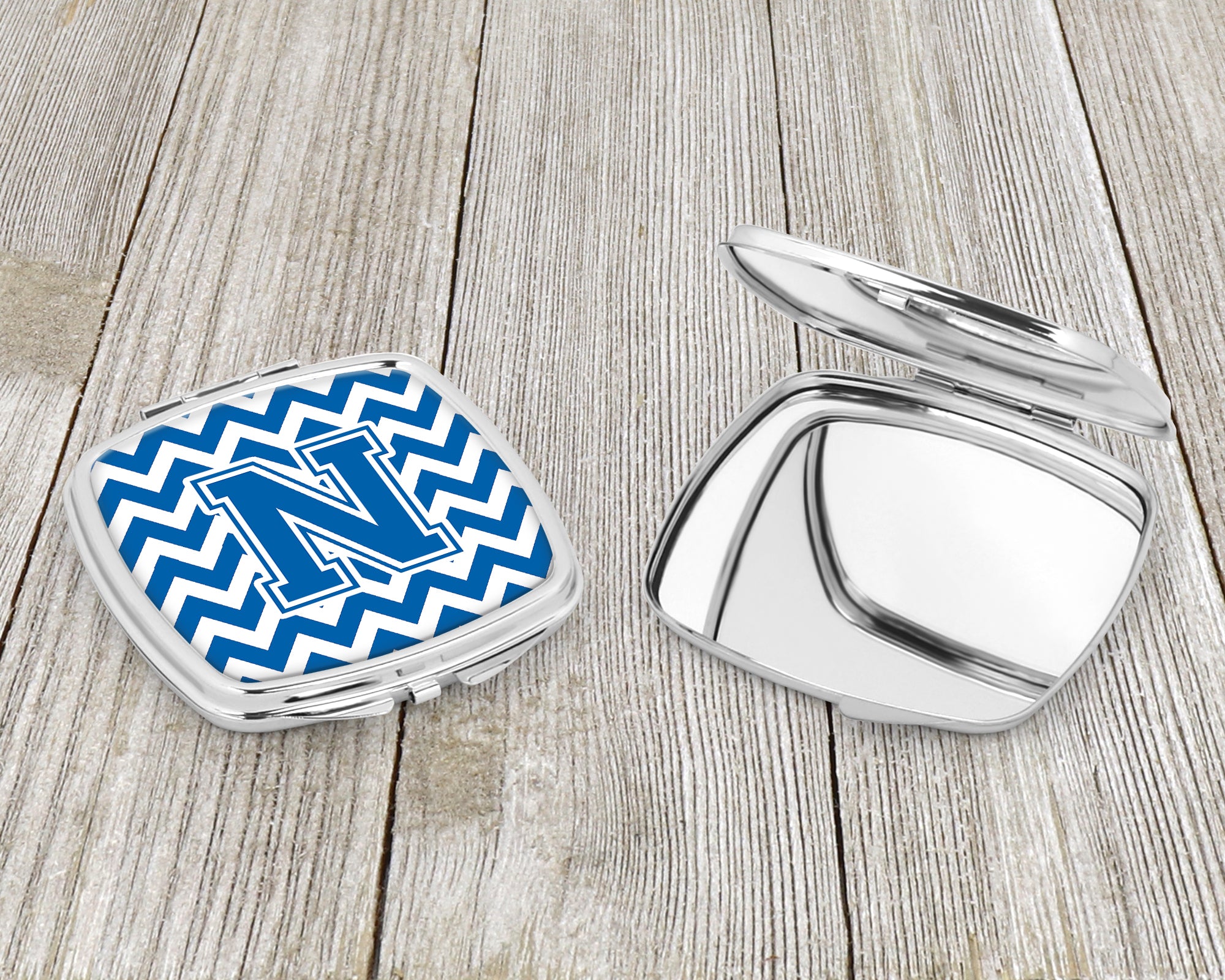 Letter N Chevron Blue and White Compact Mirror CJ1056-NSCM  the-store.com.