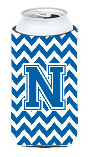 Letter N Chevron Blue and White Tall Boy Beverage Insulator Hugger CJ1056-NTBC by Caroline's Treasures