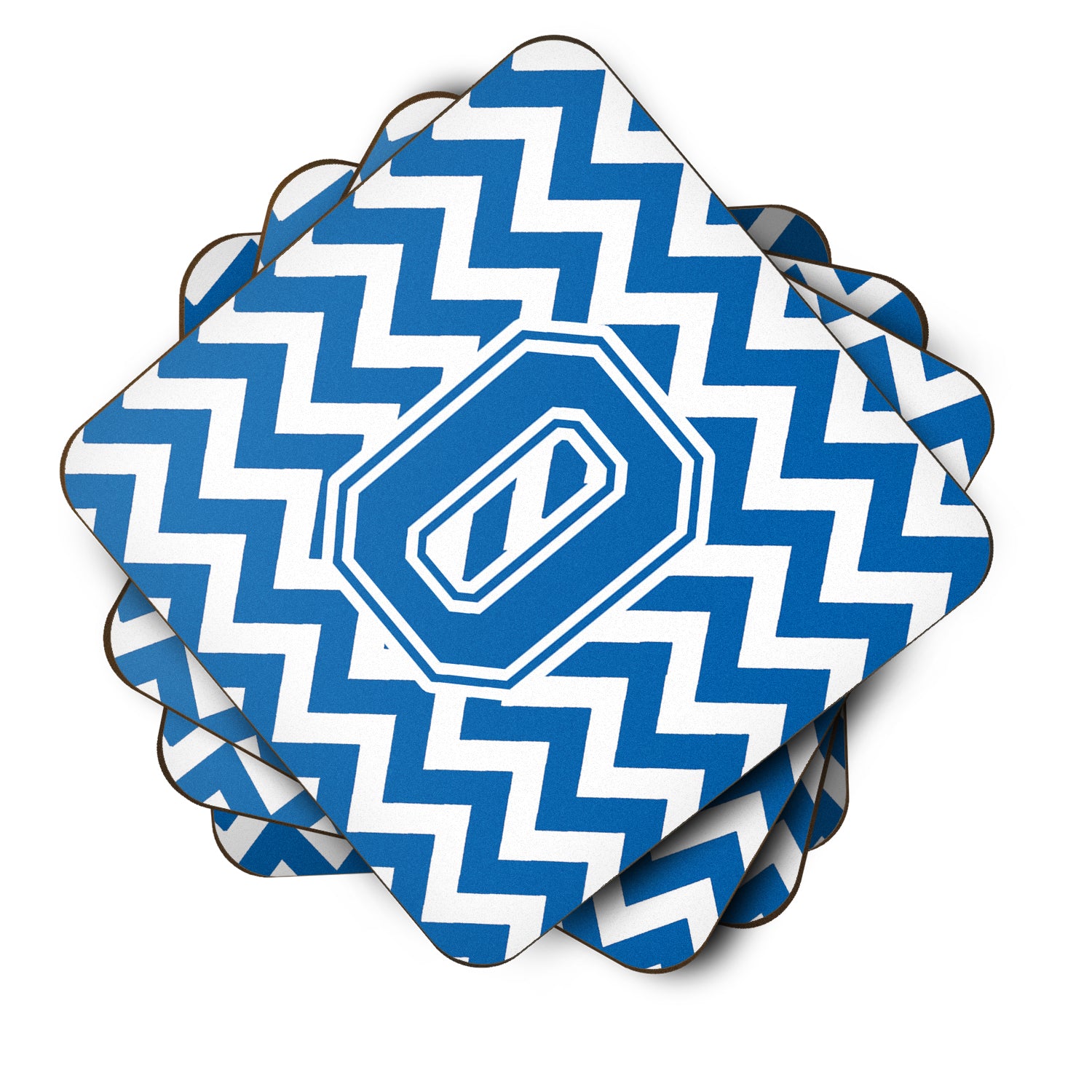 Letter O Chevron Blue and White Foam Coaster Set of 4 CJ1056-OFC - the-store.com