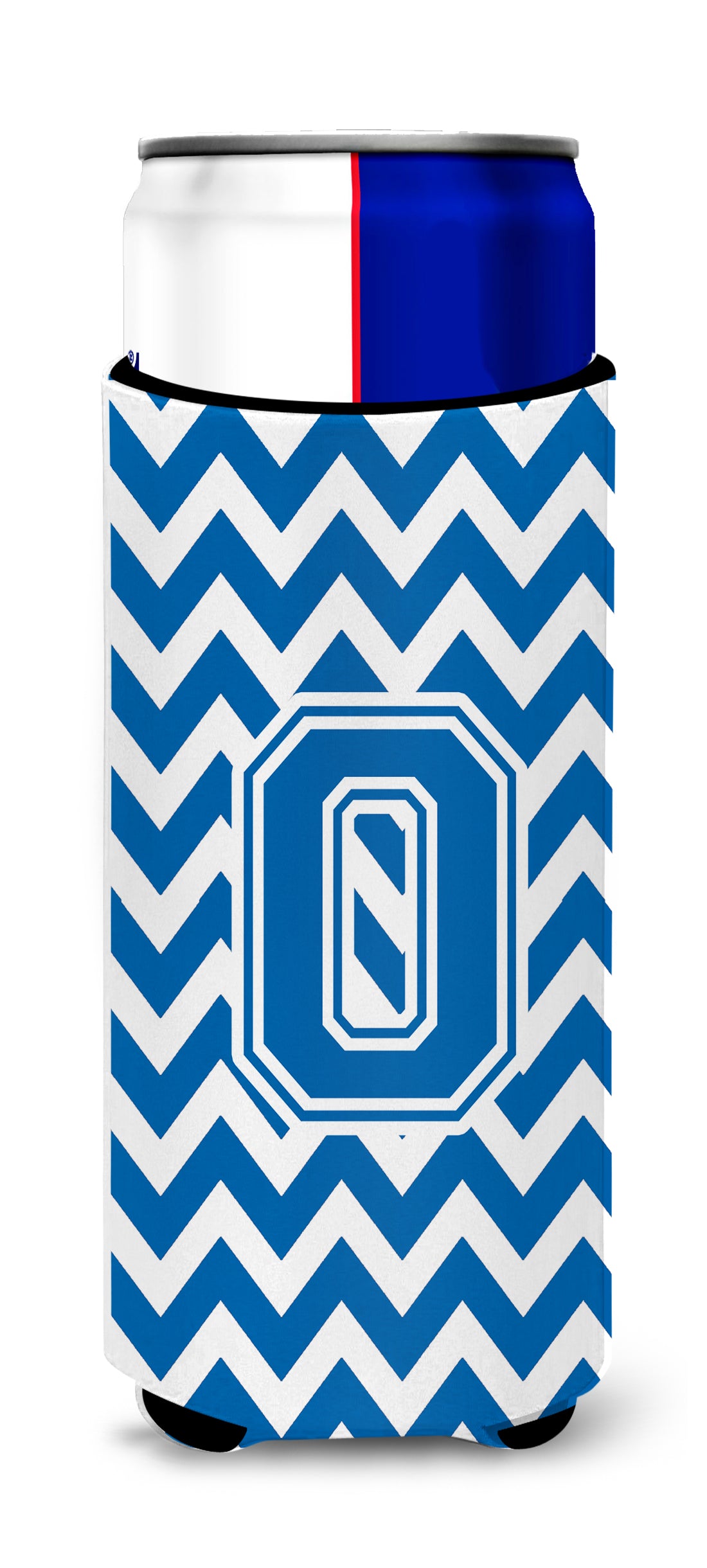 Letter O Chevron Blue and White Ultra Beverage Insulators for slim cans CJ1056-OMUK.