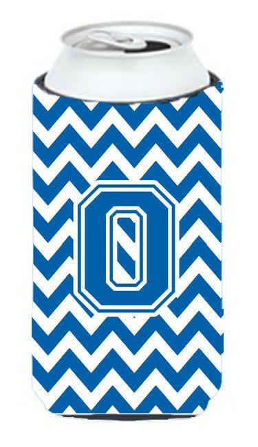 Letter O Chevron Blue and White Tall Boy Beverage Insulator Hugger CJ1056-OTBC by Caroline's Treasures