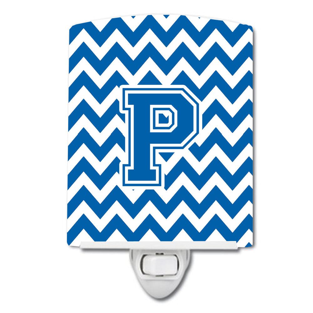 Letter P Chevron Blue and White Ceramic Night Light CJ1056-PCNL - the-store.com