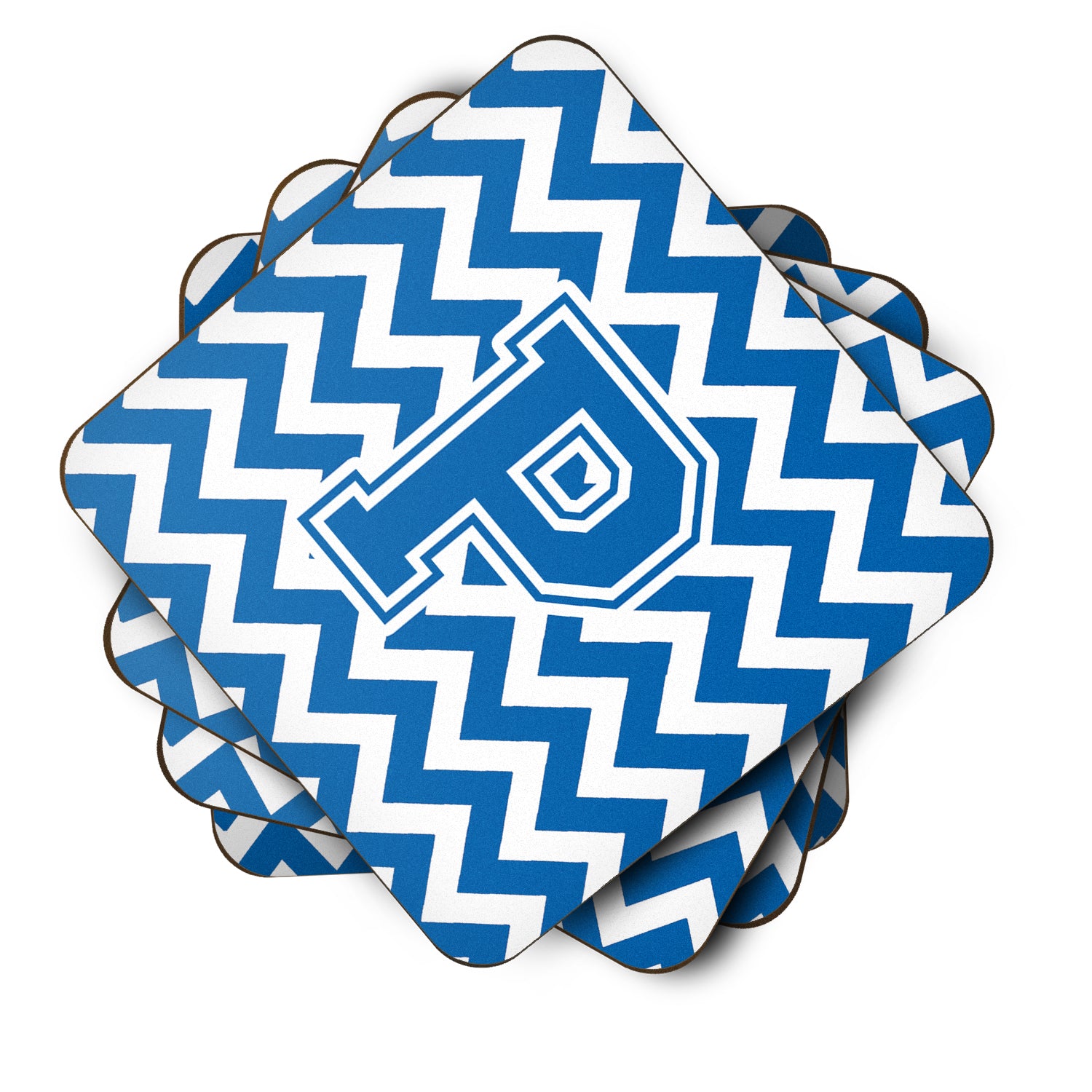 Letter P Chevron Blue and White Foam Coaster Set of 4 CJ1056-PFC - the-store.com