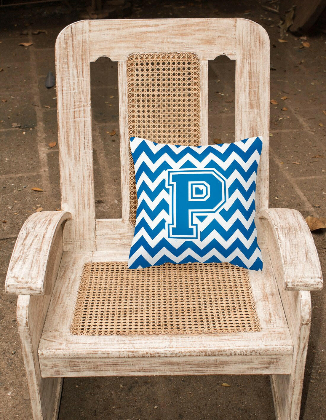 Letter P Chevron Blue and White Fabric Decorative Pillow CJ1056-PPW1414 by Caroline's Treasures