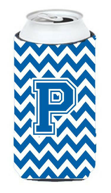 Letter P Chevron Blue and White Tall Boy Beverage Insulator Hugger CJ1056-PTBC by Caroline's Treasures