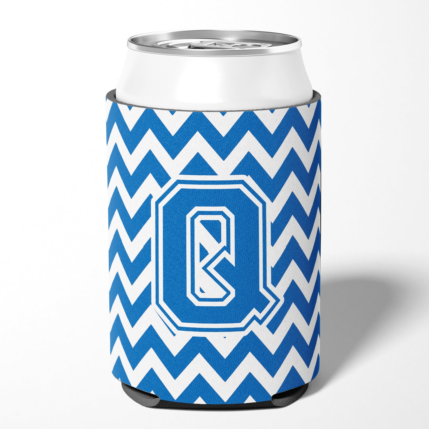 Letter Q Chevron Blue and White Can or Bottle Hugger CJ1056-QCC.