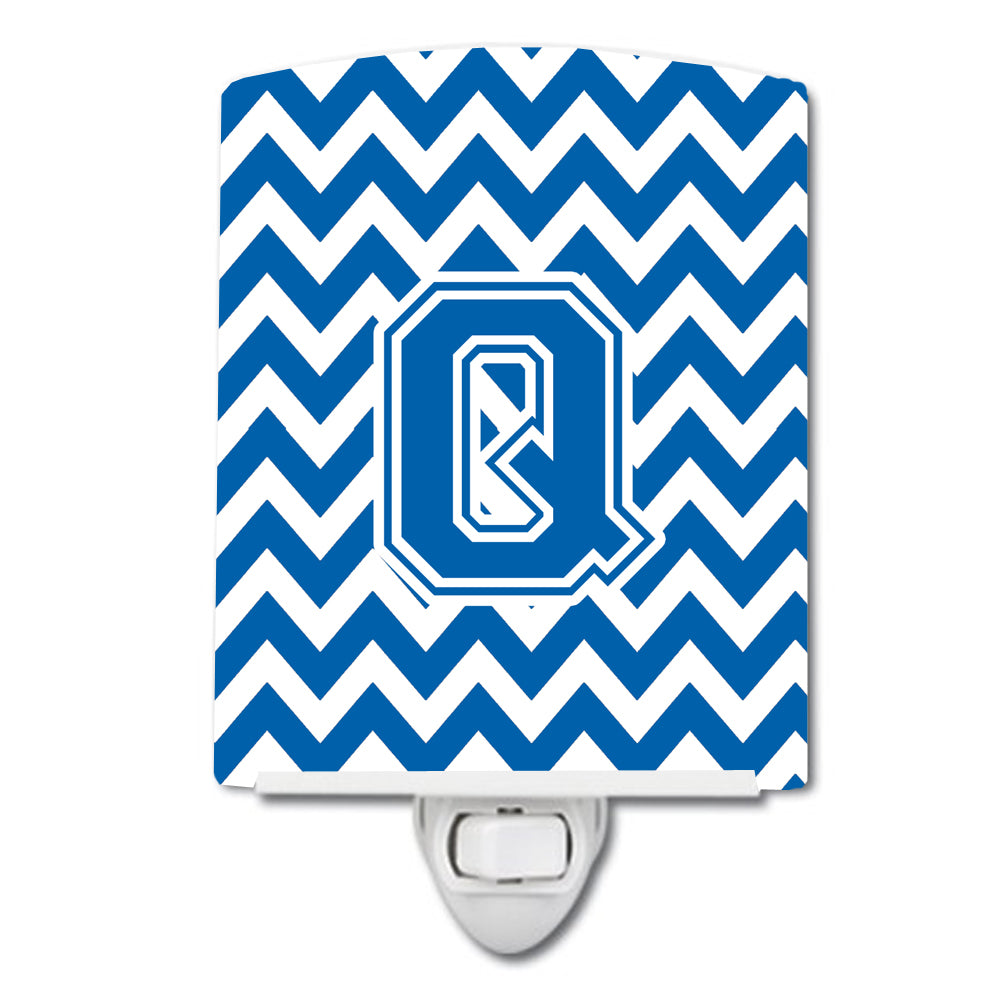 Letter Q Chevron Blue and White Ceramic Night Light CJ1056-QCNL - the-store.com