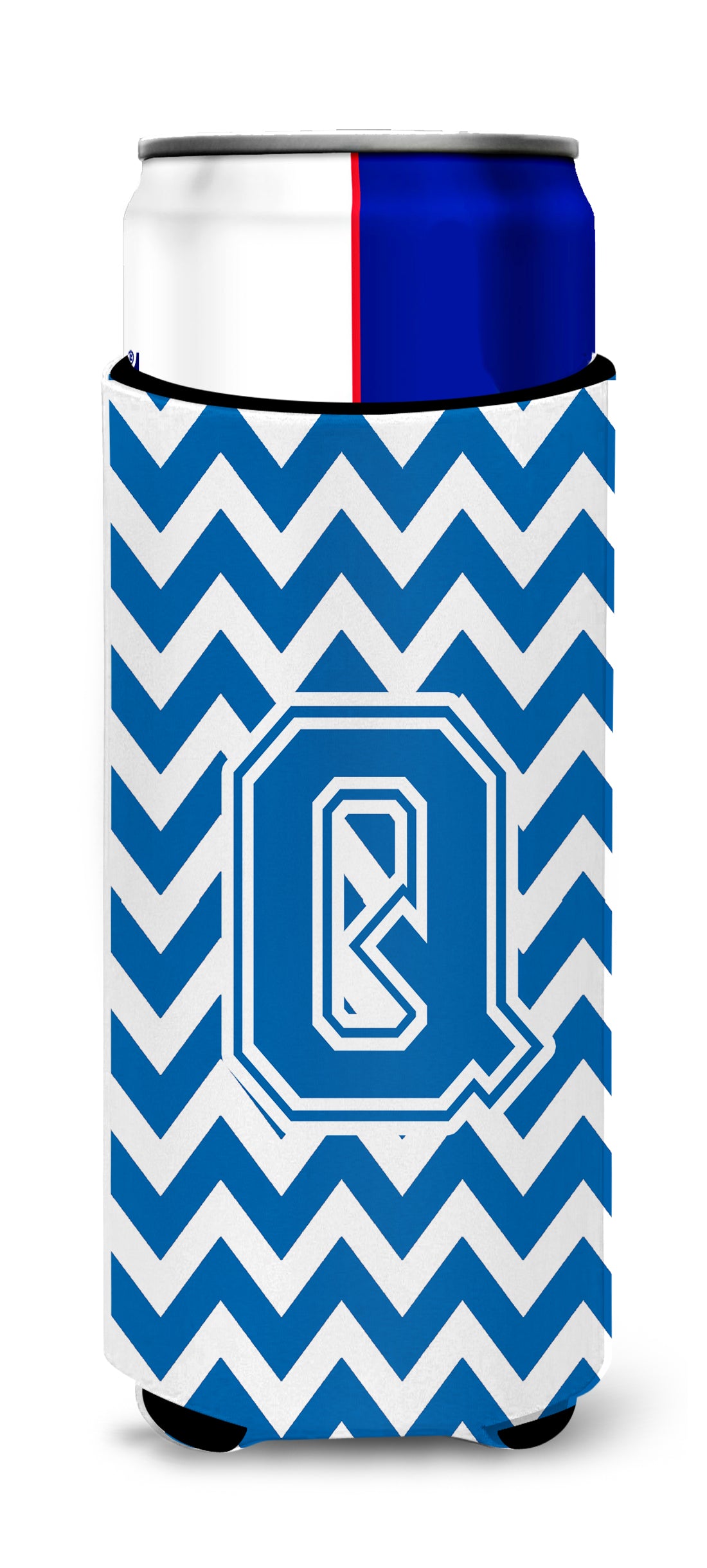 Letter Q Chevron Blue and White Ultra Beverage Insulators for slim cans CJ1056-QMUK.