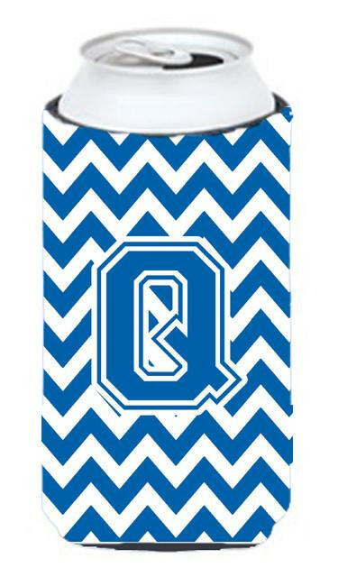 Letter Q Chevron Blue and White Tall Boy Beverage Insulator Hugger CJ1056-QTBC by Caroline&#39;s Treasures