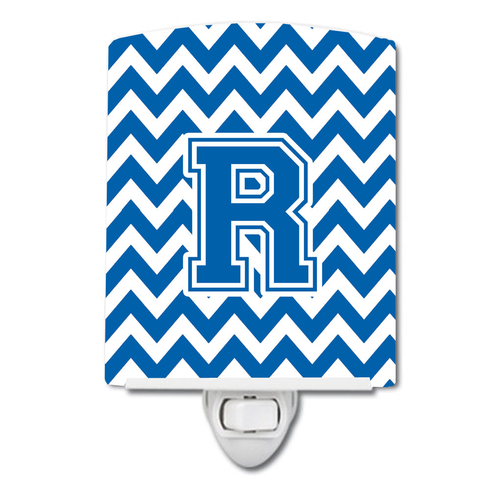 Letter R Chevron Blue and White Ceramic Night Light CJ1056-RCNL - the-store.com