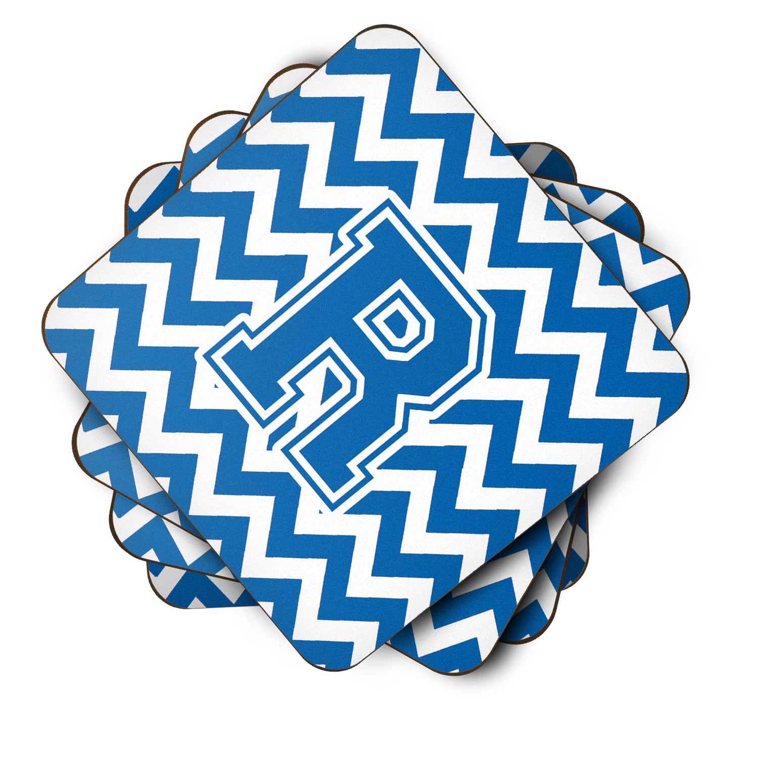 Letter R Chevron Blue and White Foam Coaster Set of 4 CJ1056-RFC - the-store.com