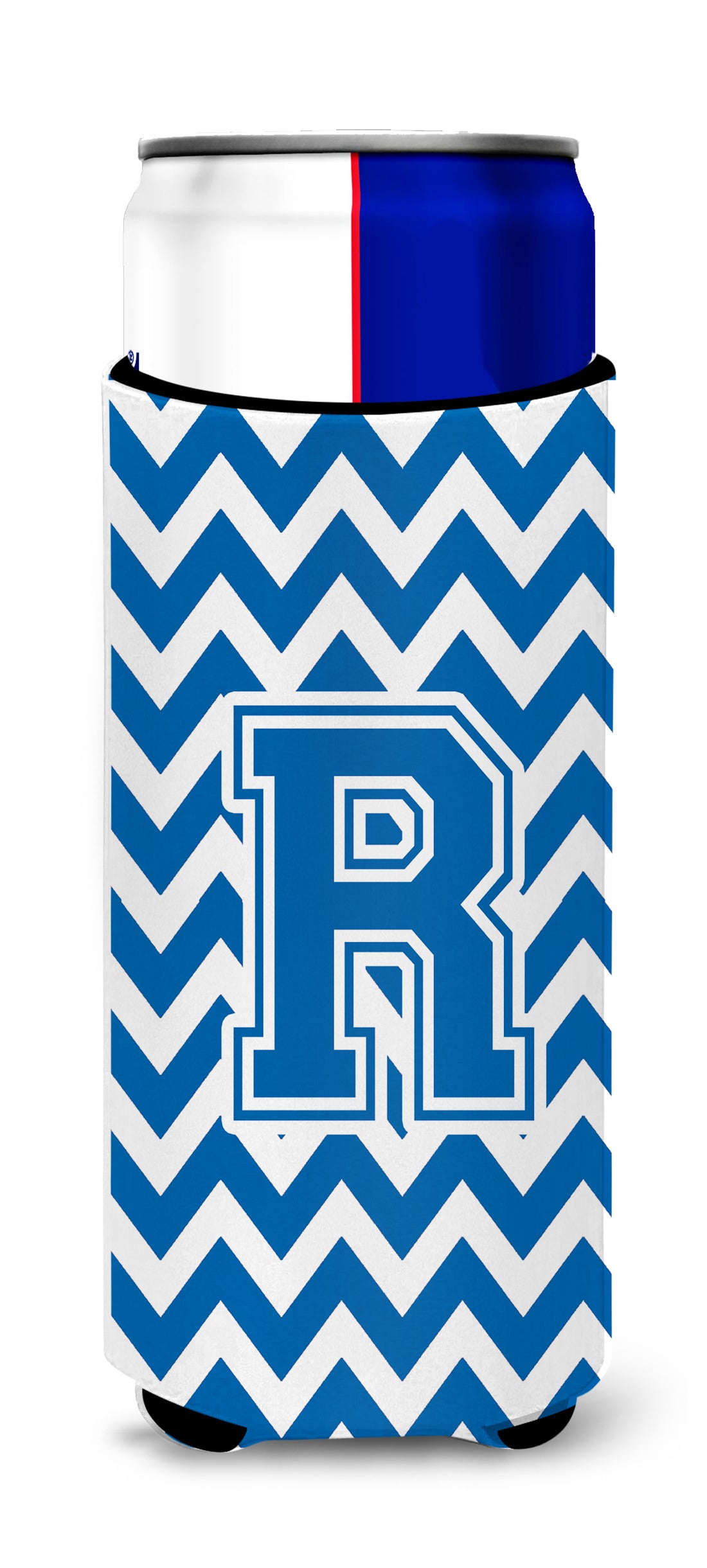 Letter R Chevron  Blue and White Ultra Beverage Insulators for slim cans CJ1056-RMUK.