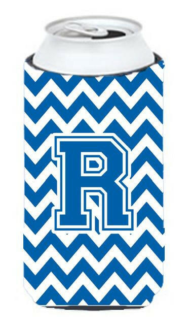 Letter R Chevron Blue and White Tall Boy Beverage Insulator Hugger CJ1056-RTBC by Caroline's Treasures