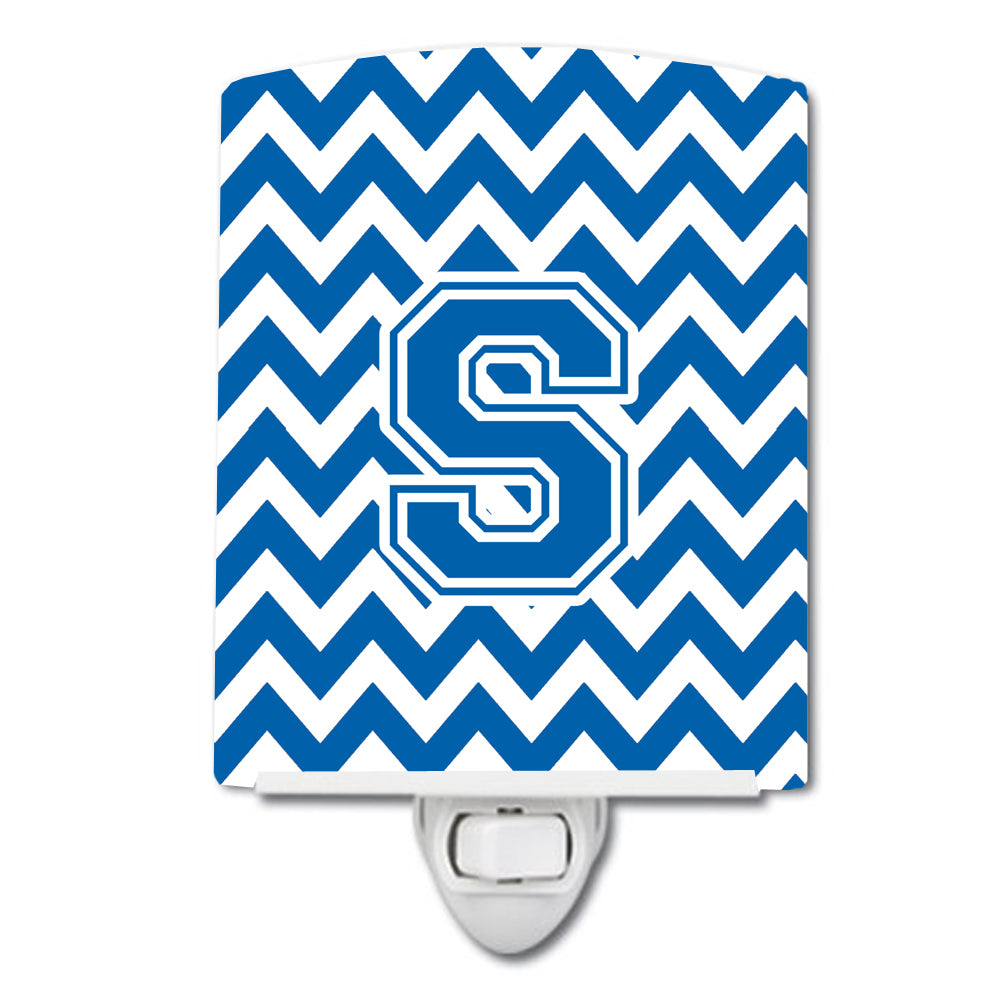 Letter S Chevron Blue and White Ceramic Night Light CJ1056-SCNL - the-store.com