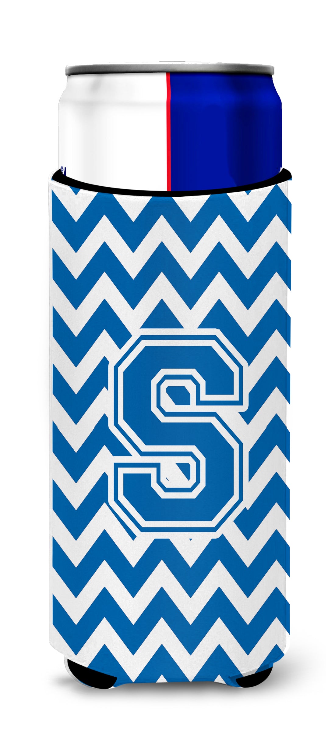 Letter S Chevron Blue and White Ultra Beverage Insulators for slim cans CJ1056-SMUK.