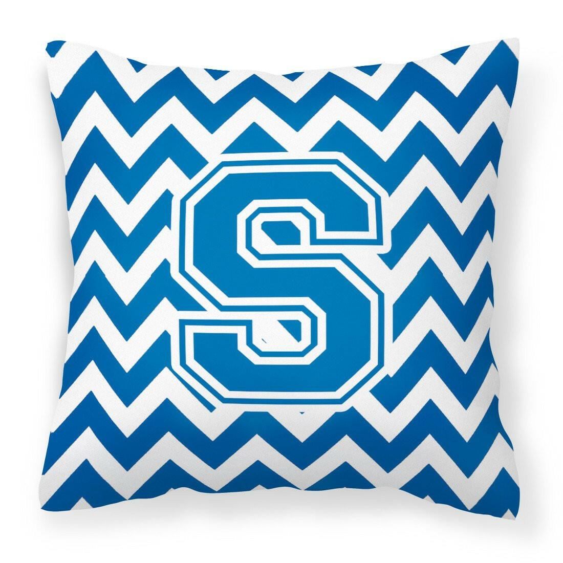 Letter S Chevron Blue and White Fabric Decorative Pillow CJ1056-SPW1414 by Caroline&#39;s Treasures