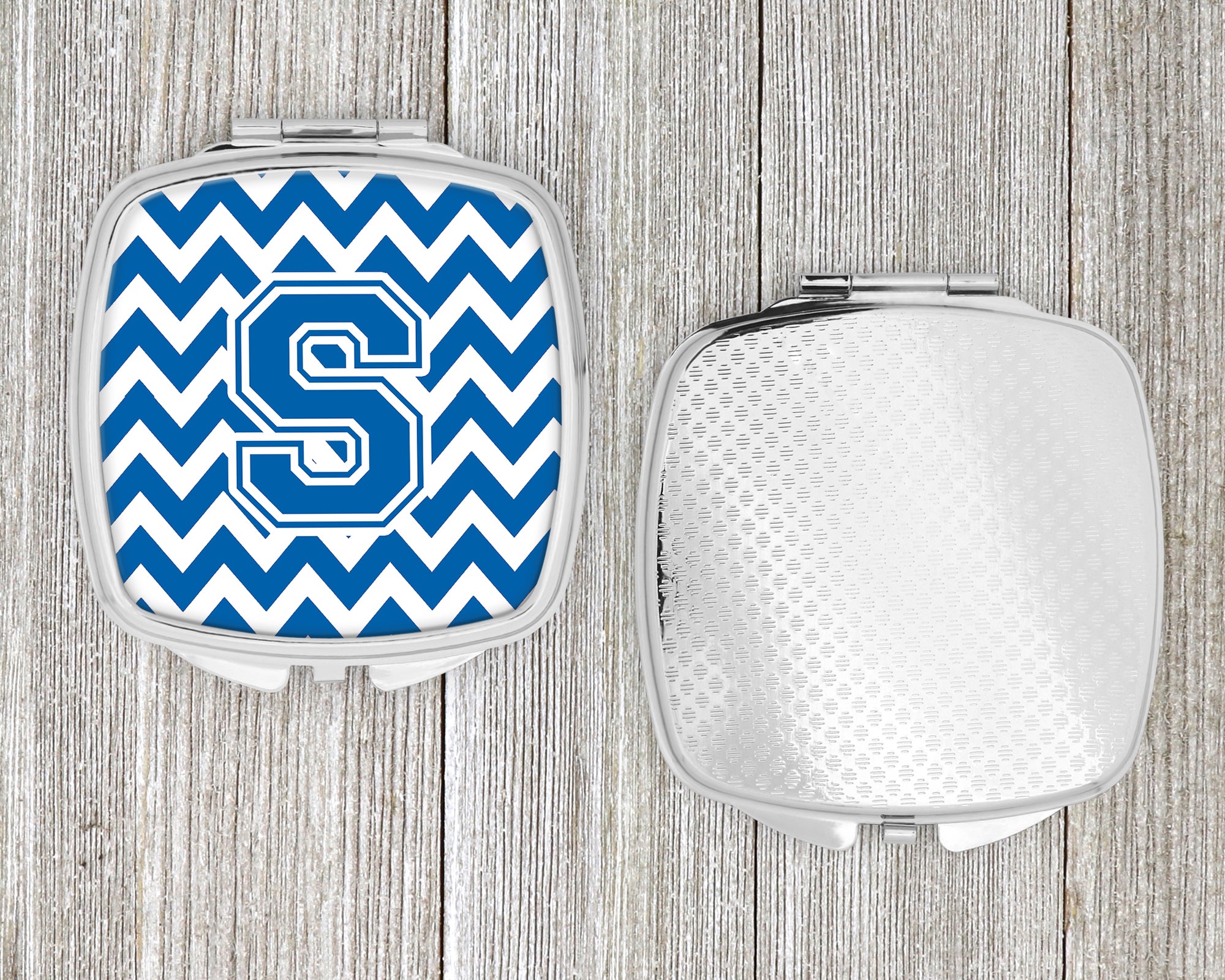 Letter S Chevron Blue and White Compact Mirror CJ1056-SSCM  the-store.com.