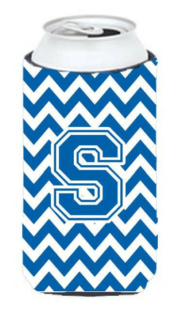 Letter S Chevron Blue and White Tall Boy Beverage Insulator Hugger CJ1056-STBC by Caroline's Treasures