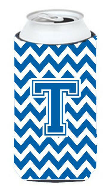 Letter T Chevron Blue and White Tall Boy Beverage Insulator Hugger CJ1056-TTBC by Caroline&#39;s Treasures