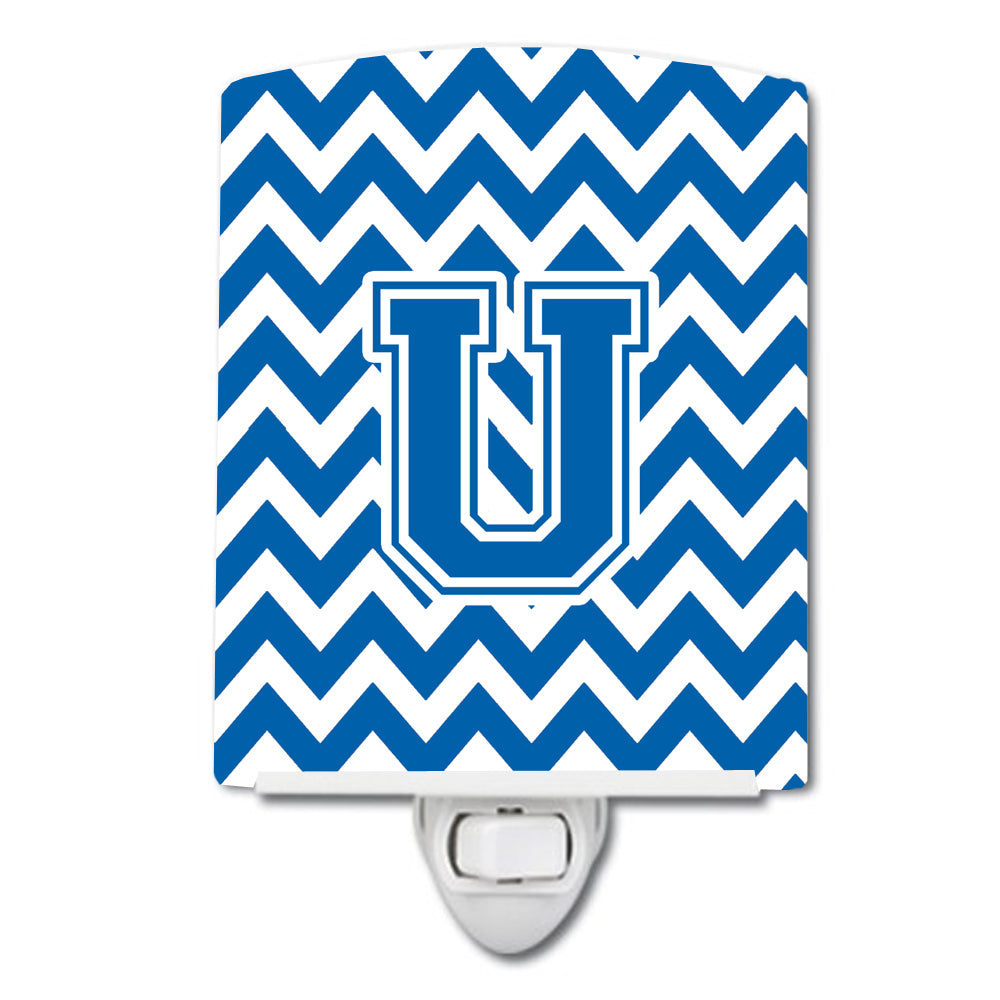 Letter U Chevron Blue and White Ceramic Night Light CJ1056-UCNL - the-store.com