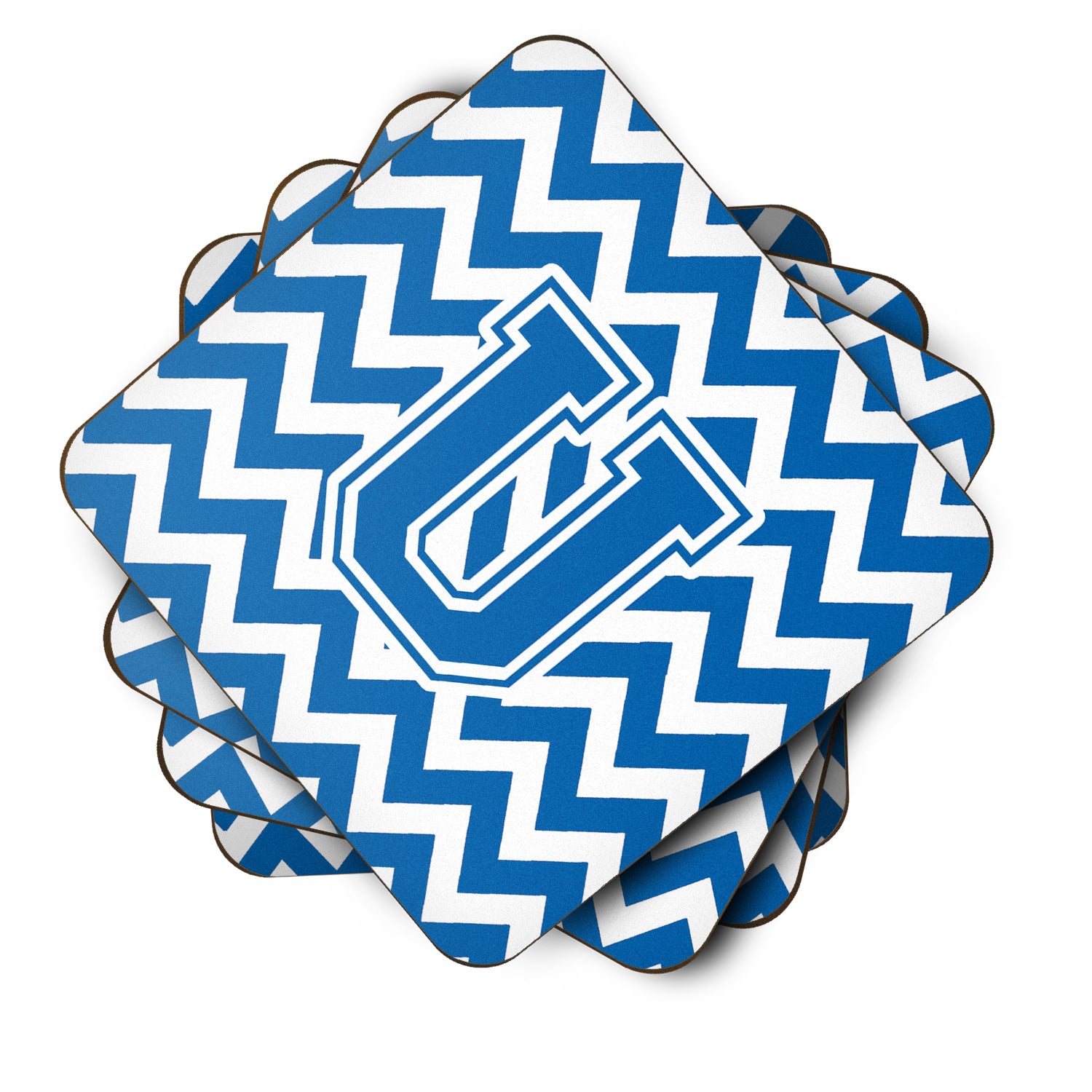 Letter U Chevron Blue and White Foam Coaster Set of 4 CJ1056-UFC - the-store.com