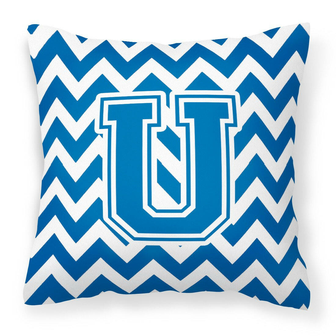 Letter U Chevron Blue and White Fabric Decorative Pillow CJ1056-UPW1414 by Caroline's Treasures