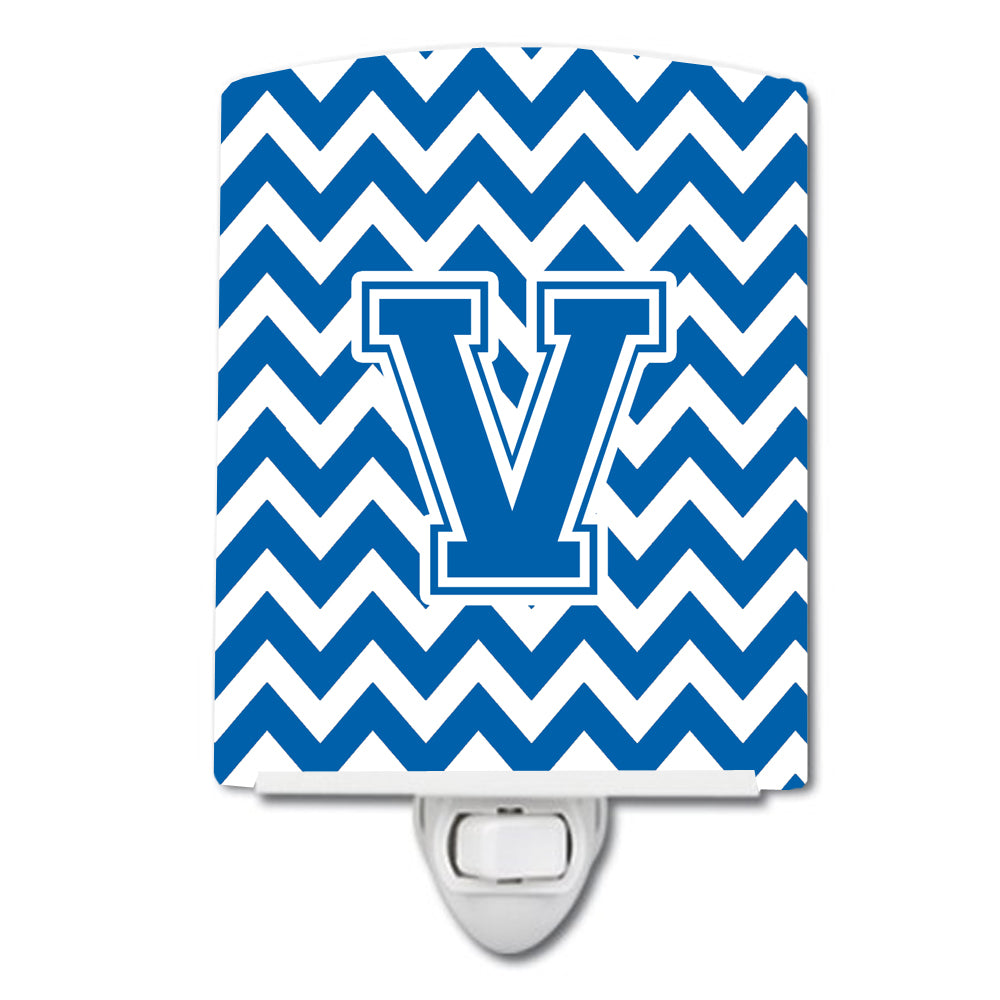 Letter V Chevron Blue and White Ceramic Night Light CJ1056-VCNL - the-store.com